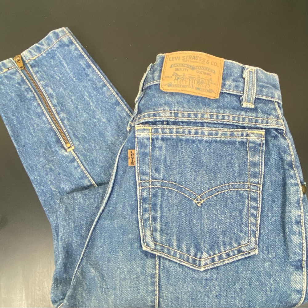 Vintage 80s Orange Tab Levis High Waisted Back Ankle Zip Juniors Size 5